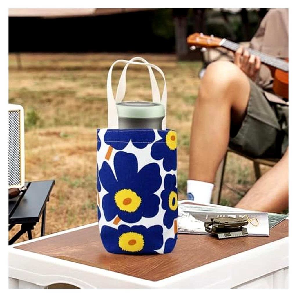 Segeltuch Tote Bag Reusable Einkaufstasche Lightweight Kleine Tüten Damen Handtasche mit Verdickten Griffen und Floralem Muster für Thermosbecher...