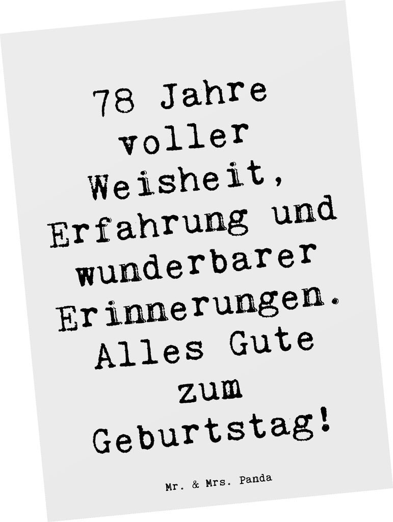 Mr. & Mrs. Panda Grußkarte Spruch 78. Geburtstag - Weiß - Geschenk, besondere Meilensteine, bildkarte, wunderbare Erinnerungen, Erfahrung, Postka...