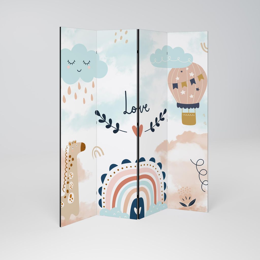 SpaceRebels Paravent Raumteiler - 4-teilig Raumtrenner, Druck 1-Seite - Raumtrenner - Trennwand Wohnung - Room Divider - Spanische Wand Deko Modern...