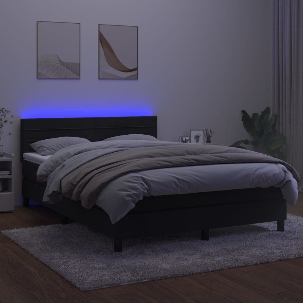 The Living Store Boxspringbett mit Matratze & LED Schwarz 140x200 cm Samt