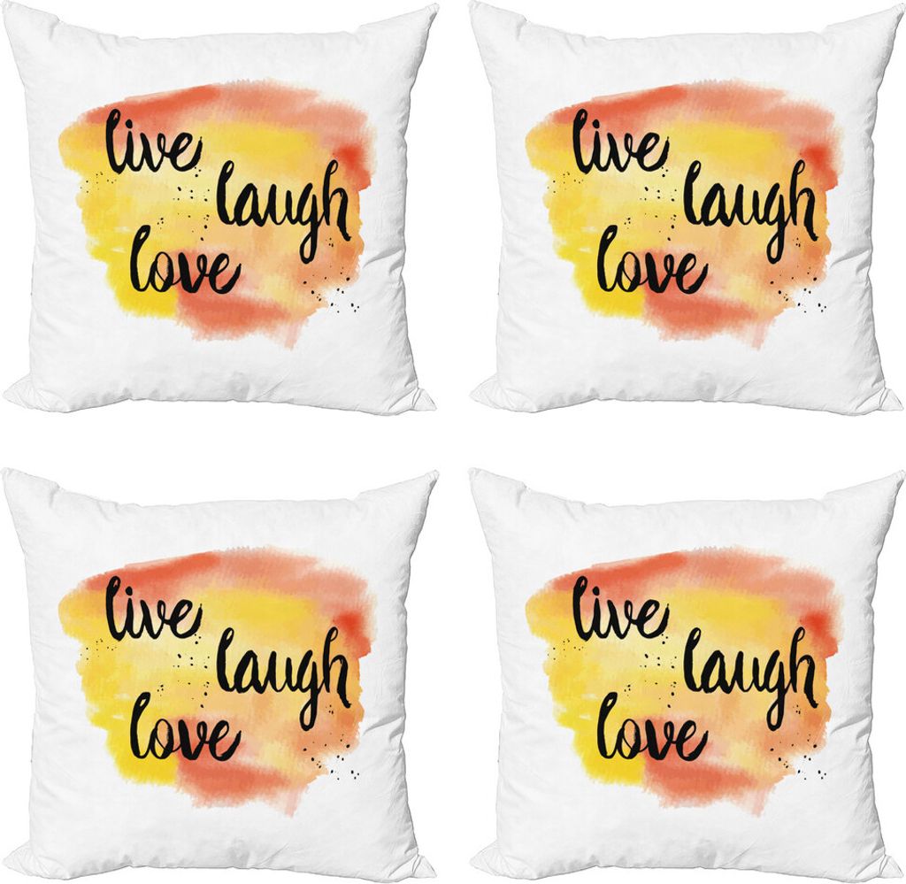 ABAKUHAUS Lebe lache Liebe Kissenbezug Set (4 Stück), weiches Aquarell, Moderner Doppelseitiger Digitaldruck, 45 cm x 45 cm, Gelbe Koralle Schwarz
