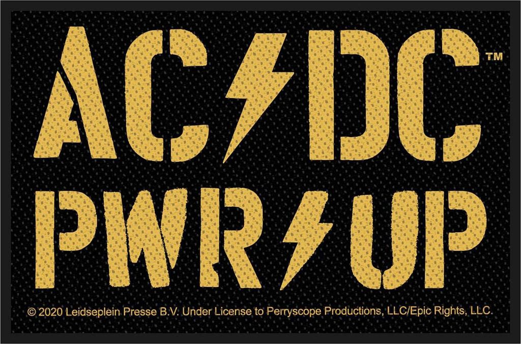 AC/DC - Standardgröße - Patch "PWR-UP", gewebter Stoff RO7996 (Einheitsgröße) (Schwarz/Gelb)
