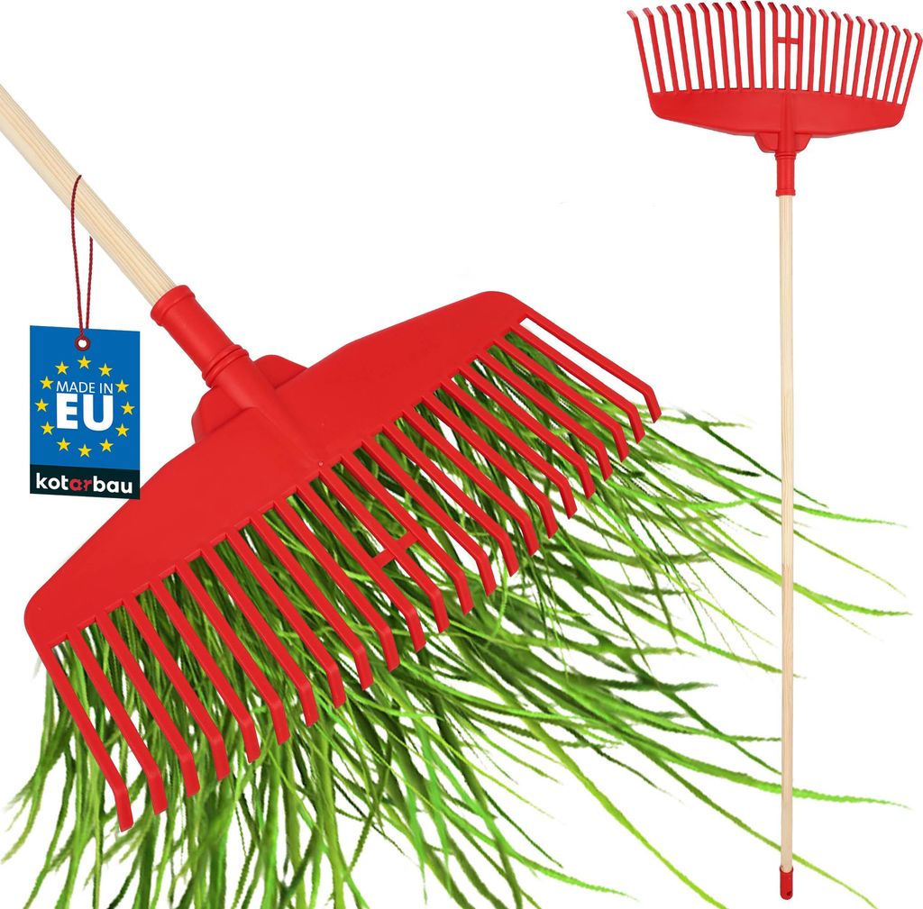KOTARBAU Laubrechen Kunststoff 48 cm mit Holzstiel 1,5 m Extra Click Heurechen Laubharke Rechen für Herbstlaub & Heckenschnitt Gartenrechen Kuns...