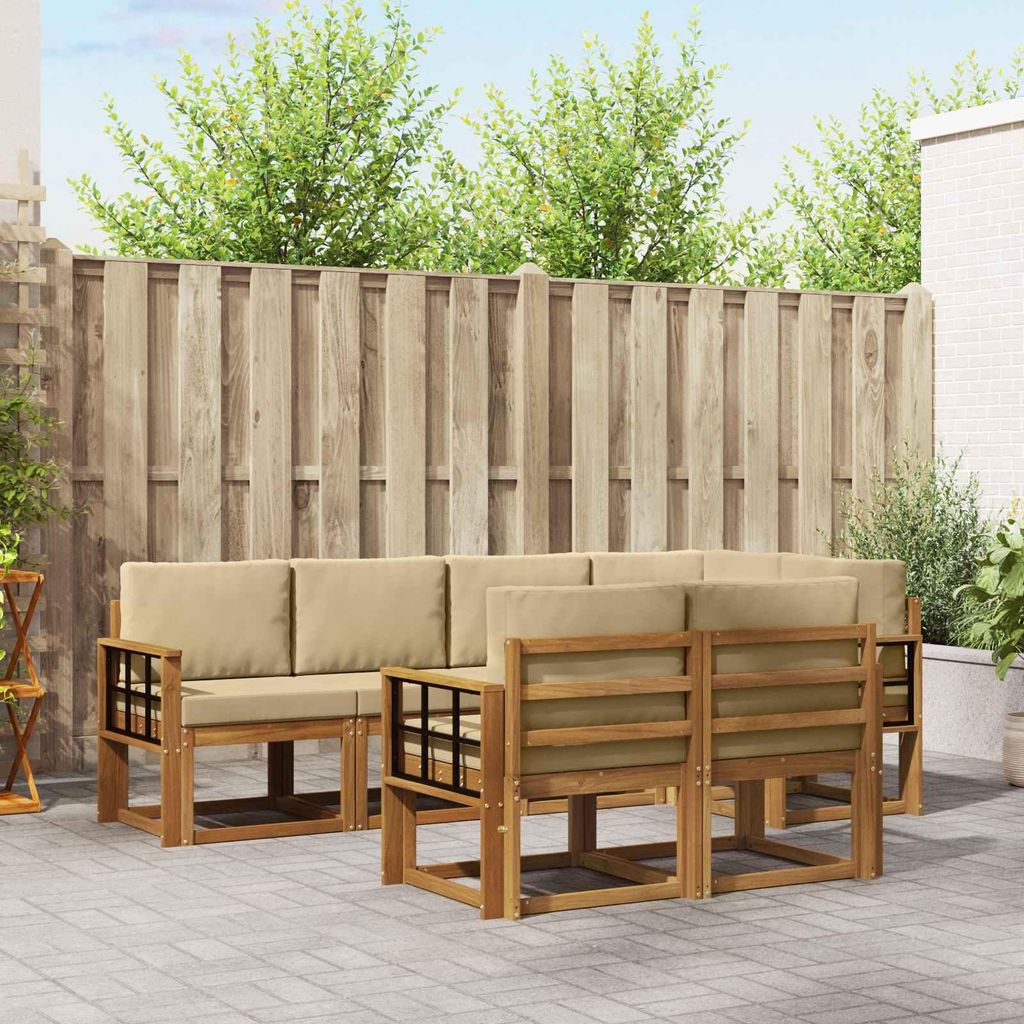 "im Sonderangebot"Outdoor-Sofagarnitur - CLORIS - Balkonmöbe/Sitzgruppe - mit Kissen 7 pcs - Moderne Design - Natur und Beige - Gartensofas Promot...