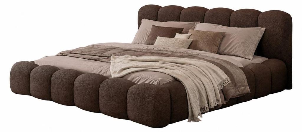 Möbae Montello Polsterbett Braun 242x212x33 cm mit Holzlattenrost Bouclé Bett Stoff Quelle 26 Teddy Stoff modernes Schlafzimmerbett Designbett mi...