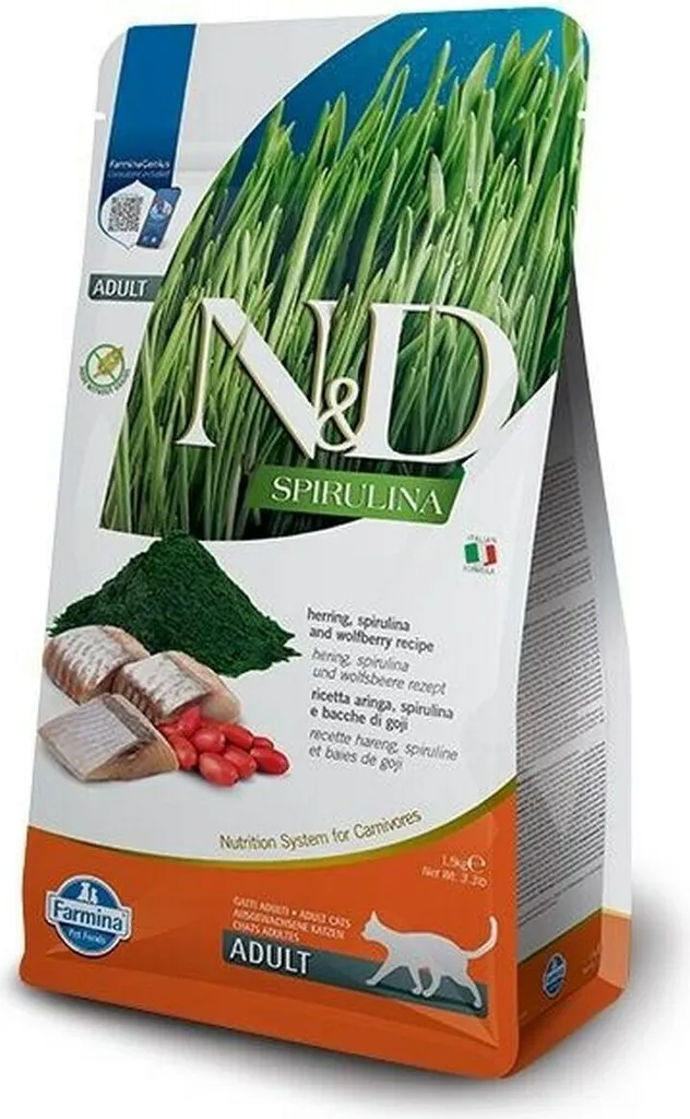 Croquettes chat adulte N&D Spirulina au hareng et baies de goji 1,5kg