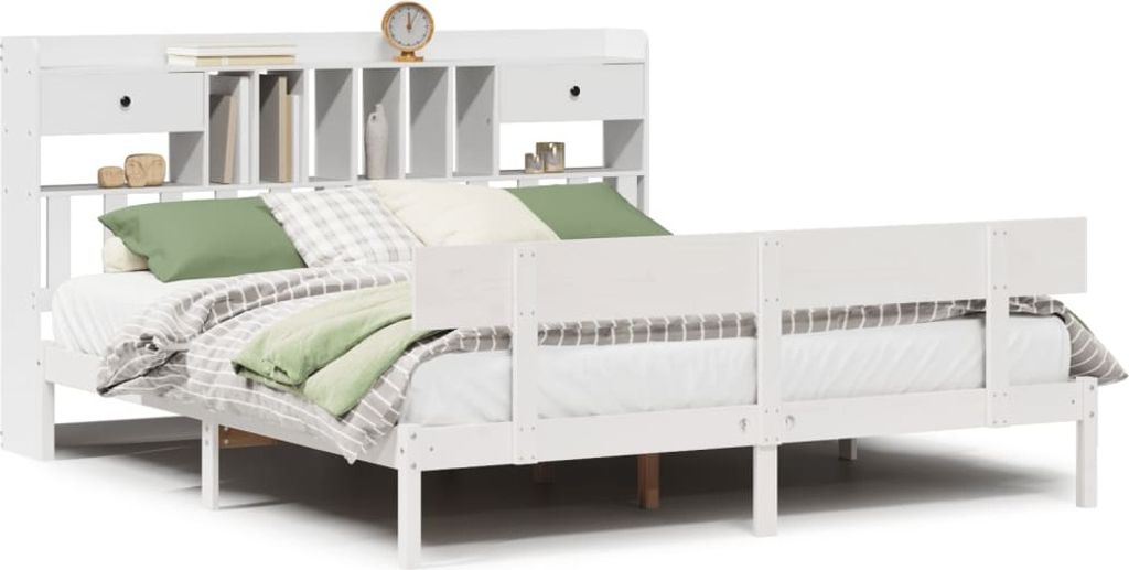 Massivholzbett mit Regal ohne Matratze Weiß 180x200 cm Kiefer