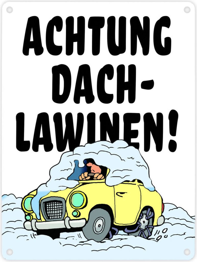 Dachlawine Metallschild in 15x20 cm in Weiß-Schwarz zum Thema Dachlawinen im