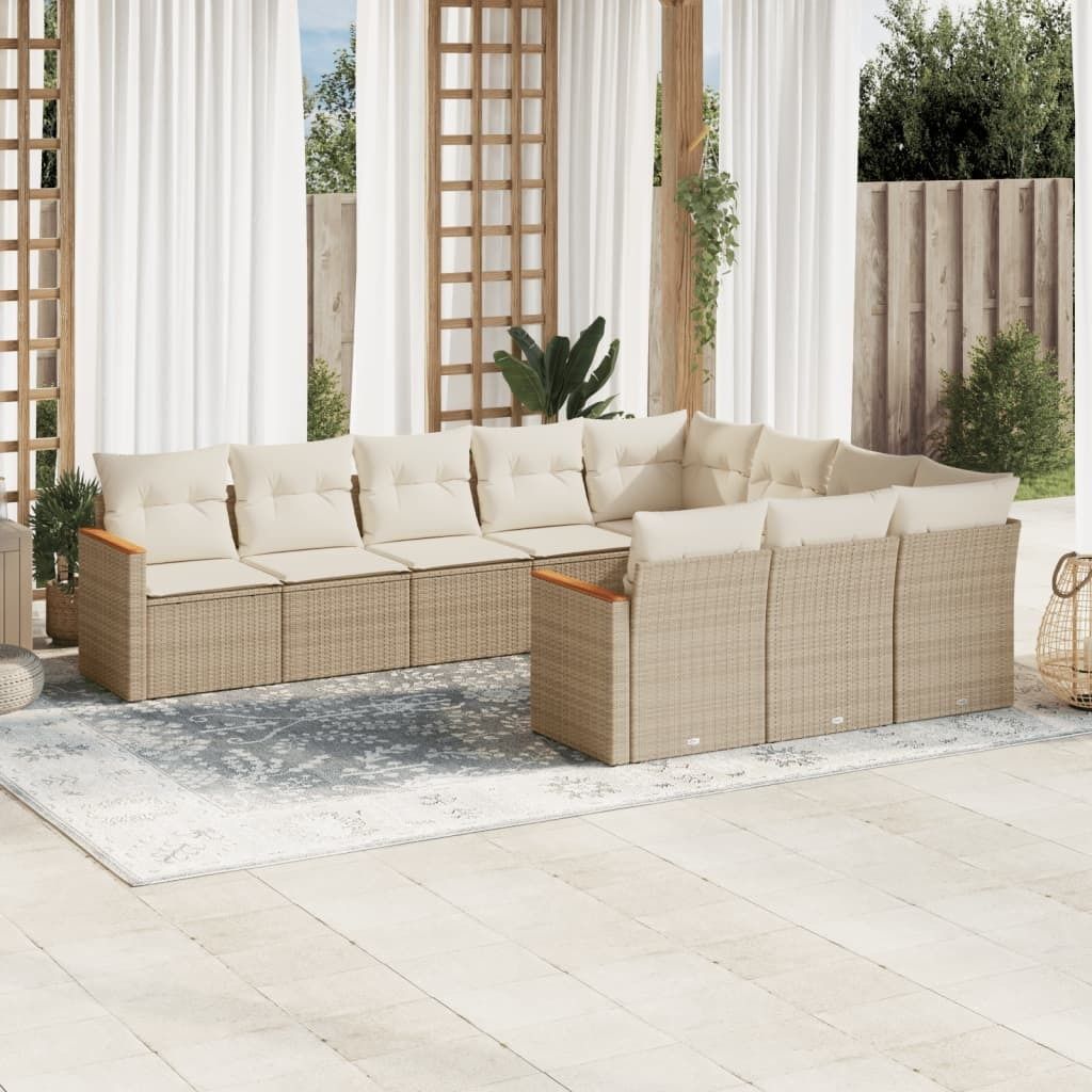 Maison Exclusive - 10-tlg. Garten-Sofagarnitur mit Kissen Beige Poly Rattan