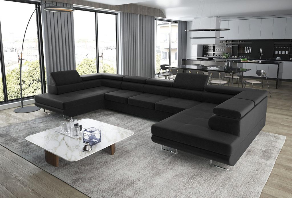 Wohnlandschaft "ASTON" U Form mit Schlaffunktion XXL Couch Produktbild 