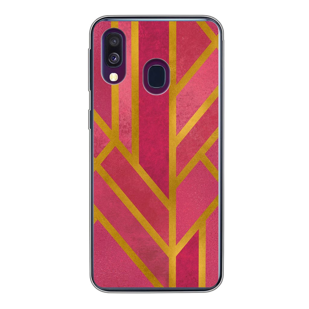 MuchoWow Handyhülle Schutzhülle Hülle für Samsung Galaxy A40 Gold - Rosa - Geometrisch Silikon Softcase Handy Hülle - Handy-Tasche
