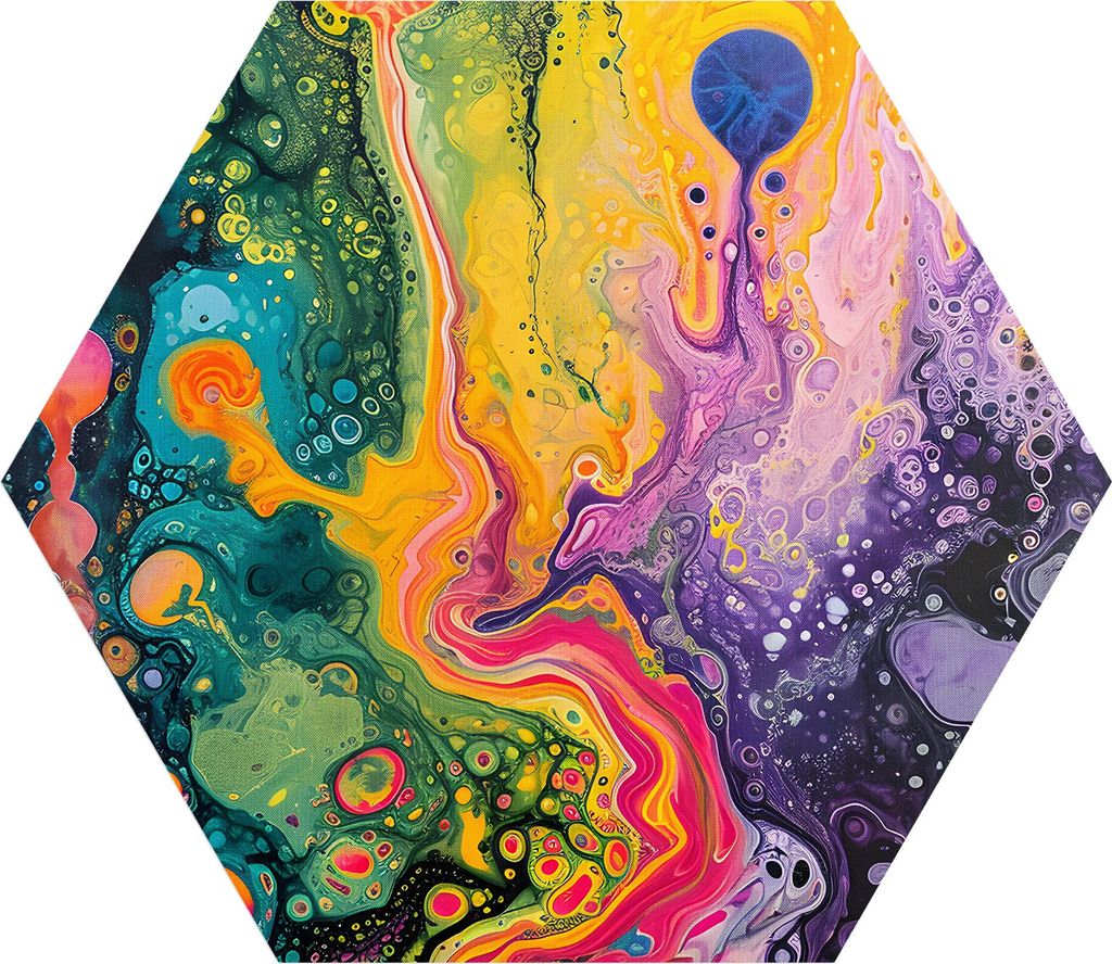 DEQORI Fototapete Sechseck 55x47,6 cm 'Kosmische Farbwelt' Wand Tapete Leinwand Sticker
