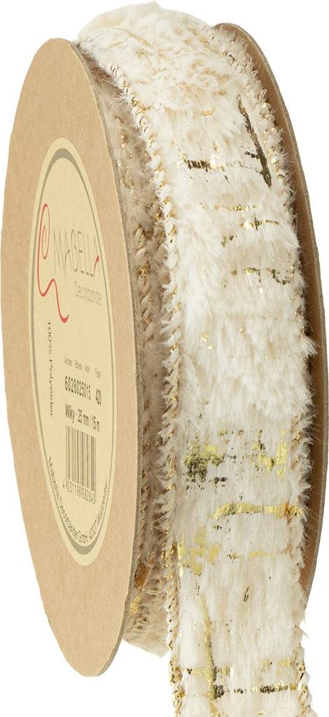 s Kunstfell-Dekoband 25mm Creme Gold - 15m Fellband für kreative Dekorationen