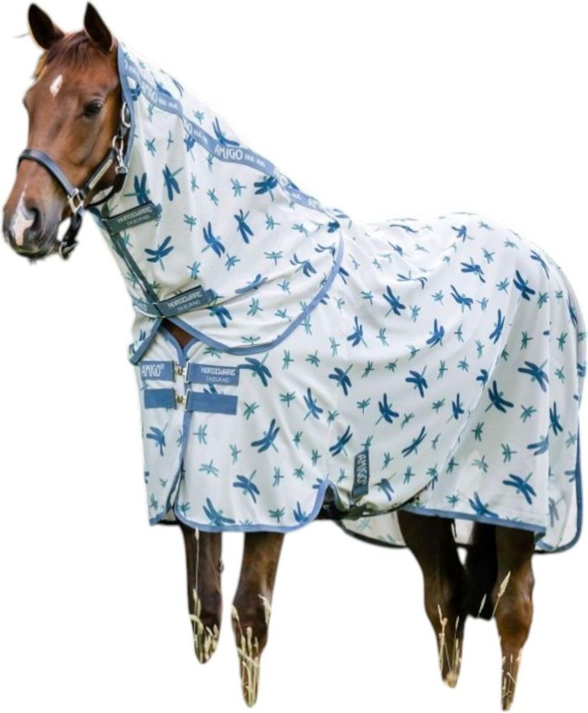 Horseware Ireland Fliegendecke Amigo Bug Rug Plus Fliegenschutz Dragonfly Print/ Silver, Blue & Sage 130 cm