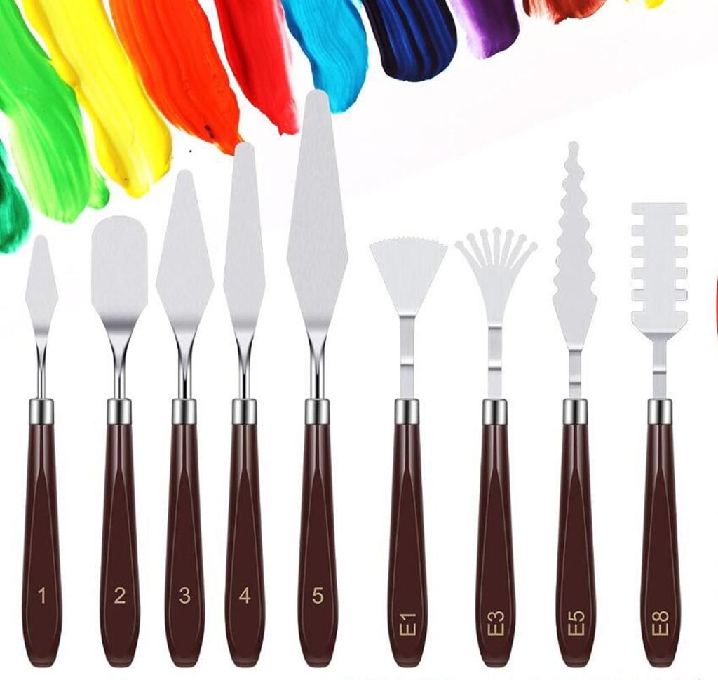 9 Stück Öl-Malen Spachteln Malmesser Set,Zahnspachtel, Spatel Aus Edelstahl Und Kunststoff, Ölgemälde, Gouache