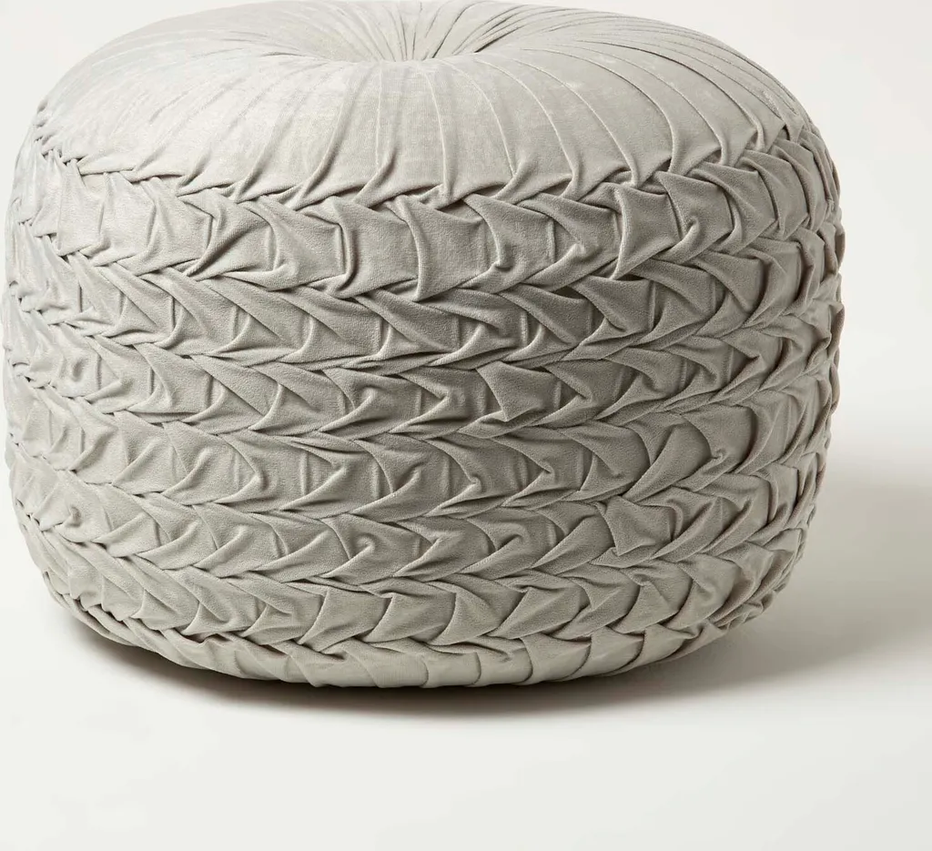 Pouf de salon gris en velours pour assise d'appoint table basse
