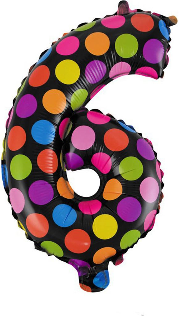 Folienballon Zahl 6, ca. 40 cm, bunt bepunktet