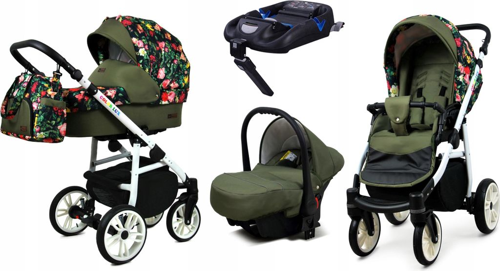 BabyLux Color Lux | 4in1 Kinderwagen Set | Roses With Tulips On Black | Kombikinderwagen | Kind