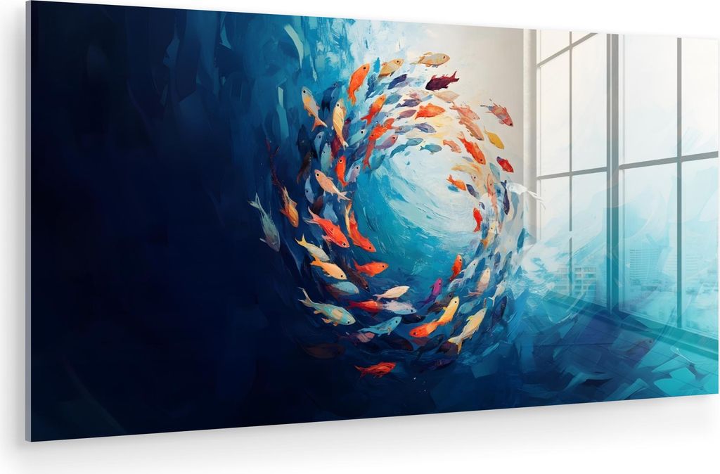 MuchoWow Glasbilder - Bilder auf Wandbild - Foto auf Glas Meer - Fische - Bunt - Dynamisch 120x60 cm Wanddekoration aus Glas - Acrylglasbild - Acry...