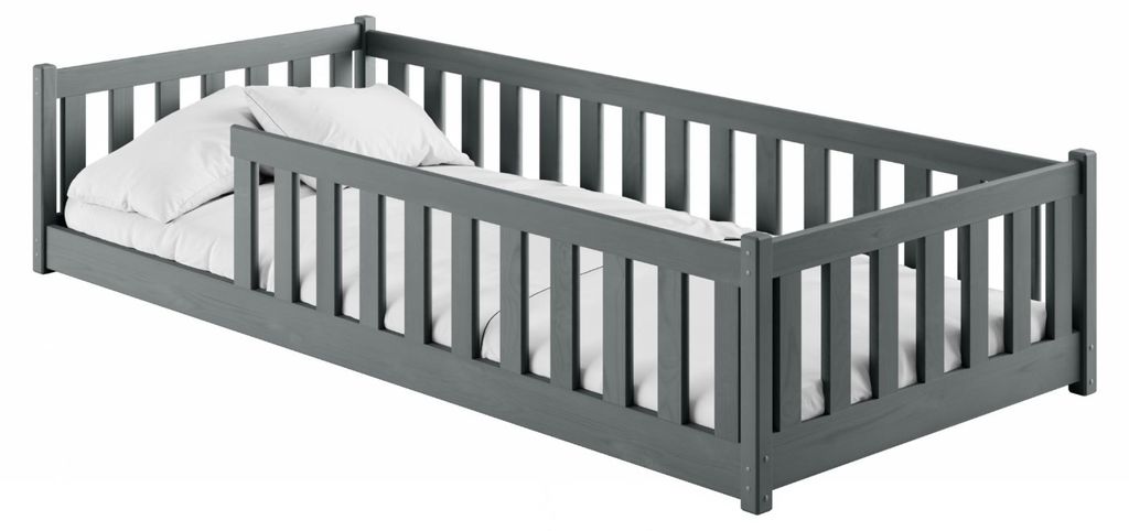 Kinderbett Bodenbett 90x200 cm mit Rausfallschutz & Produktbild 