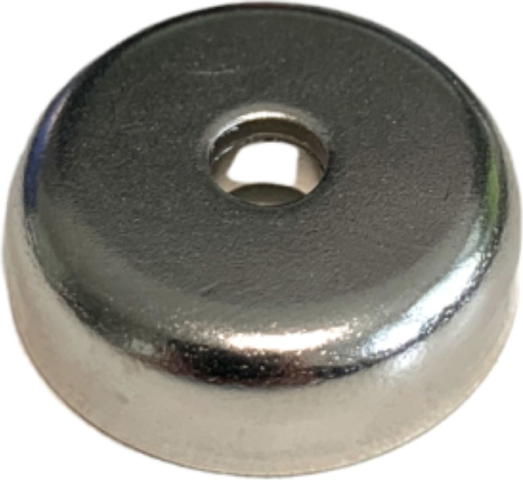 Topfmagnet Neodym Flachgreifer Ø 25 mm mit Bohrung und Senkung für Senkopfschrauben M5 | Loch Ø 5,5 mm Haftkraft 20 kg