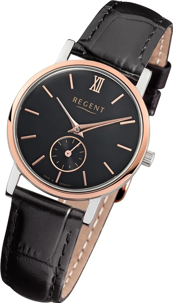 Montre Regent URGM1454 à quartz bracelet cuir noir véritable pour dame