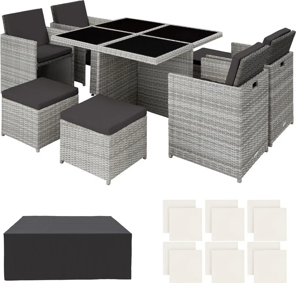 Salon de jardin familial 8 places MANHATTAN gris clair pour terrasse
