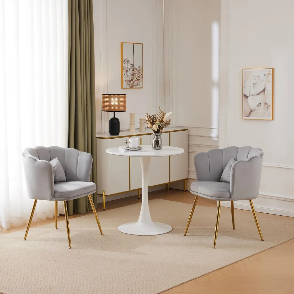 Chaise Velours Confortable Dossier Ergonomique Lot de 2 Pieds Or