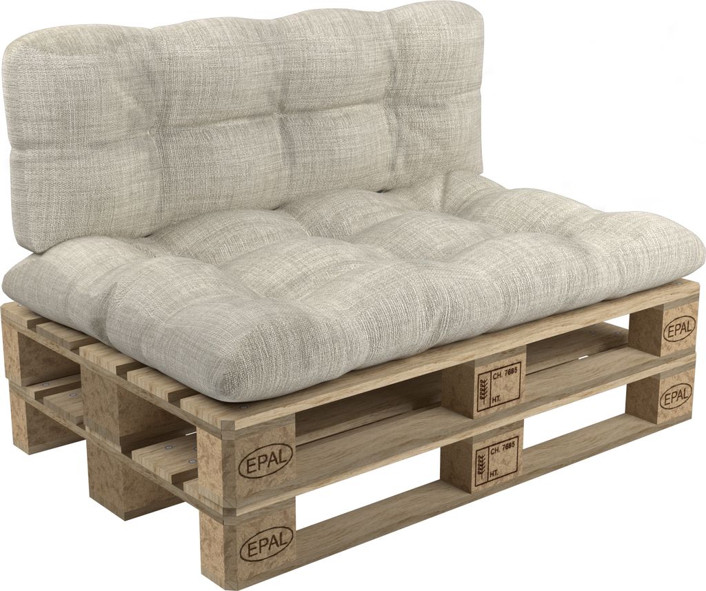 POKAR Palettenkissen mit schöner Steppung Auflage Palettensofa, Größe:Set Sitzkissen 120x60 + Rückenkissen 120x60, Farbe:Beige