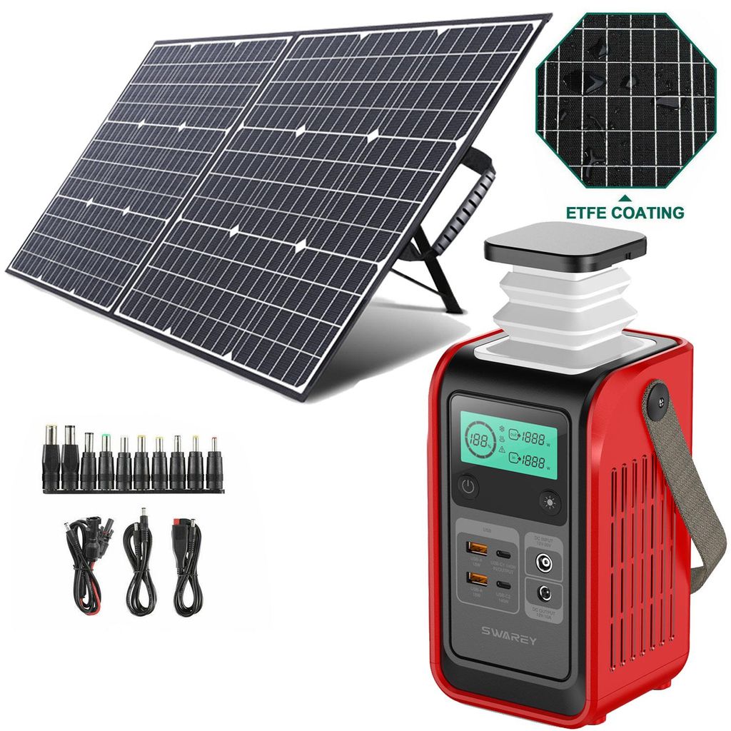 SWAREY S200 DC Power Bank Station mit 100W Solarpanel,192Wh Powerstation LiFePO4 Akku, 140W Solargenerator Solarspeicher für Multi-Geräte Camping