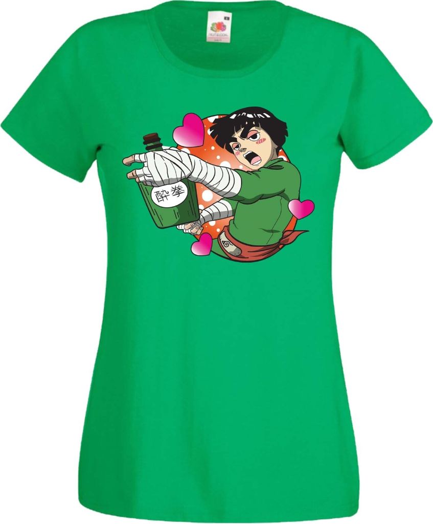 Damen T-Shirt Anime Manga Naruto Rock Lee, Lady 2XL / Grün