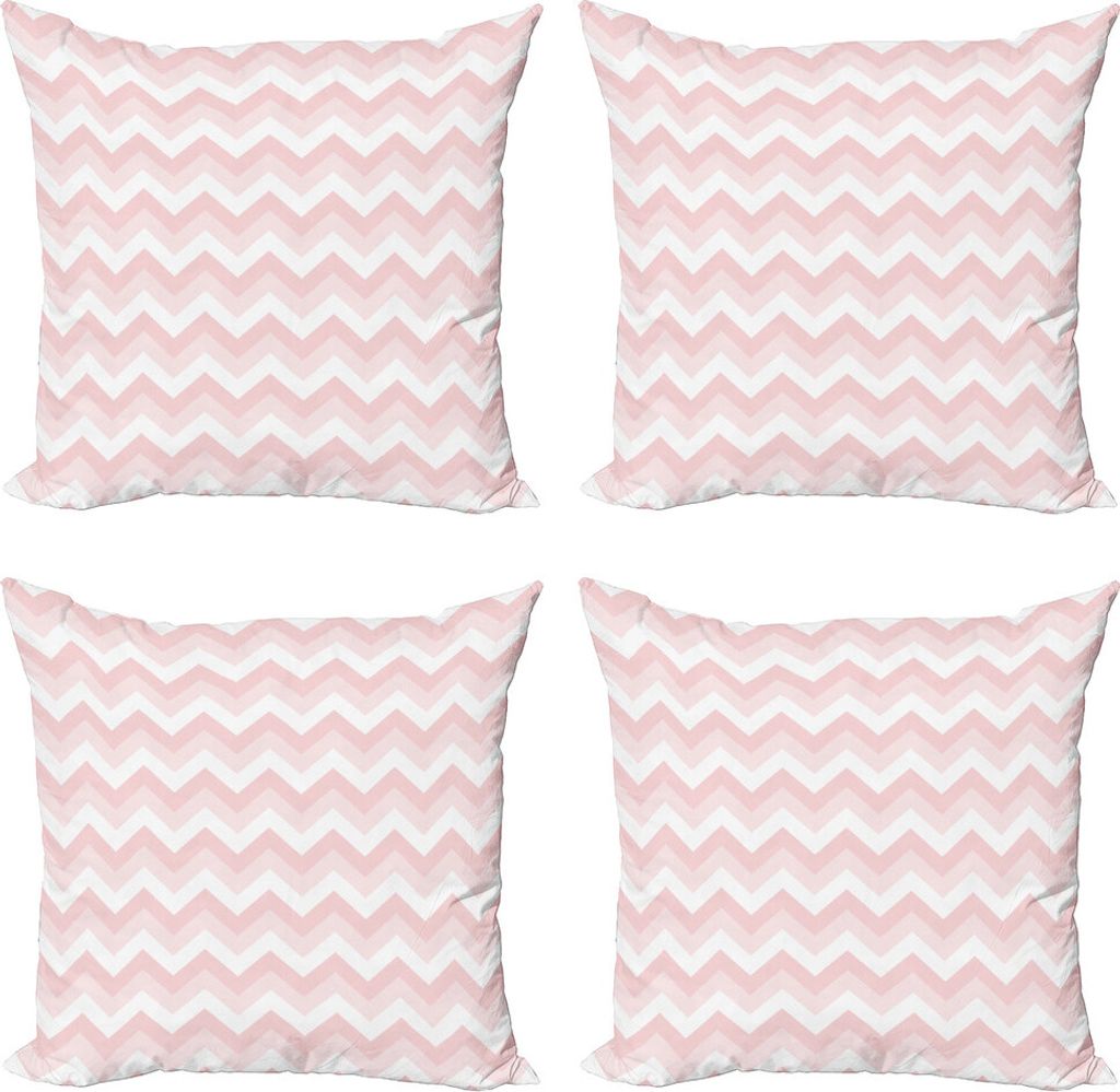 ABAKUHAUS Winkel Kissenbezug Set (4 Stück), Zick-Zack-Chevron Grunge, Moderner Doppelseitiger Digitaldruck, 60 cm x 60 cm, Rose Pale Pink Weiß