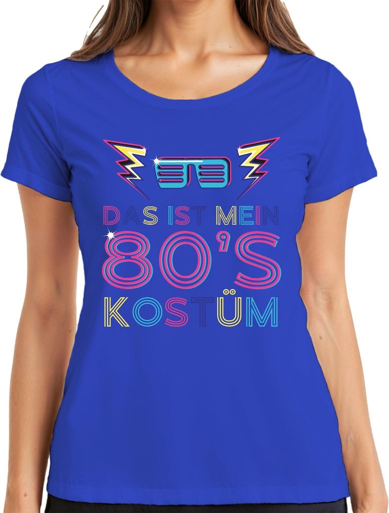 MEIN 80'S KOSTÜM 80er Jahre Retro Neon Party Karneval Brille Damen T-Shirt, Blau, S