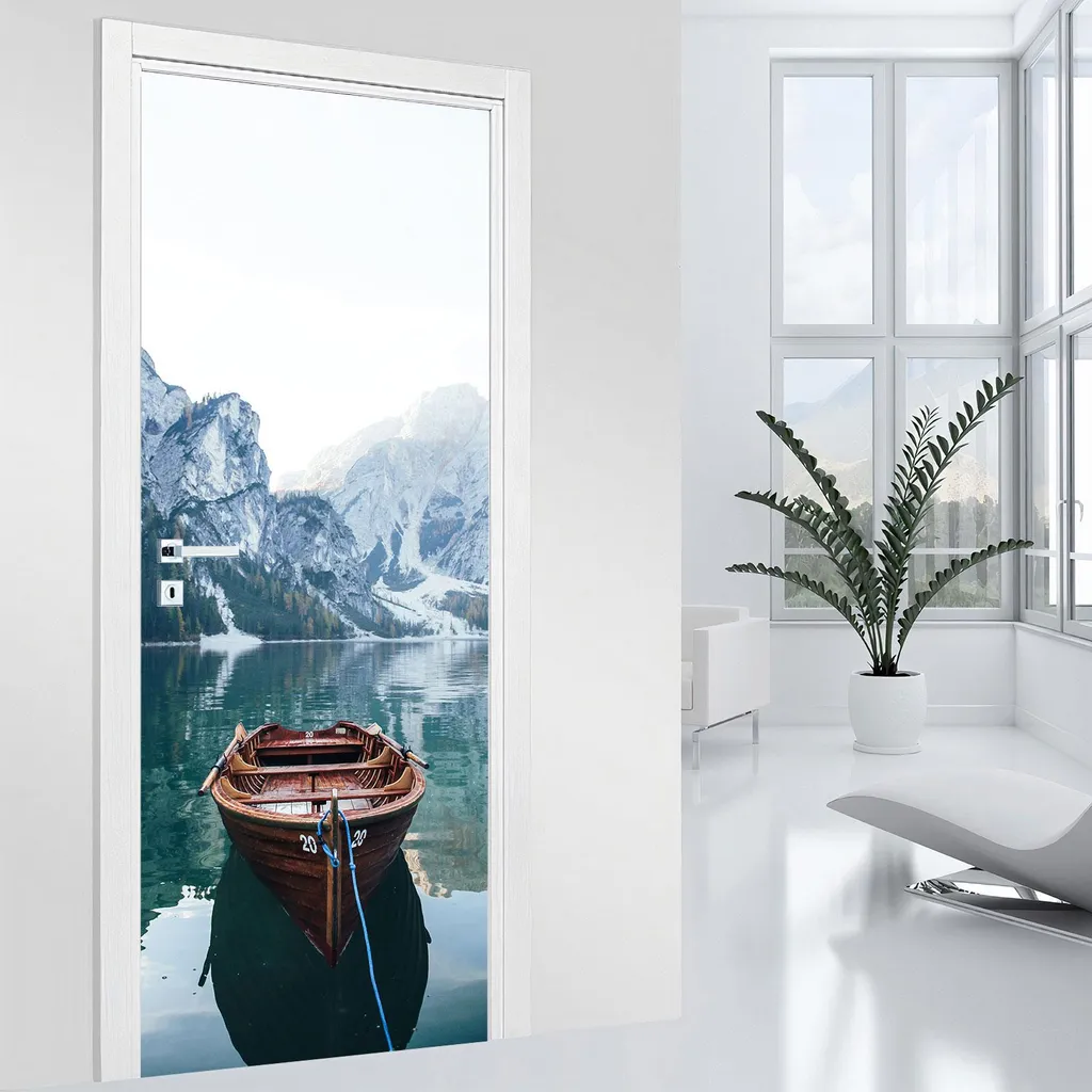 Sticker porte Lac et Montagne adhésif haute qualité fini MAT 83x205