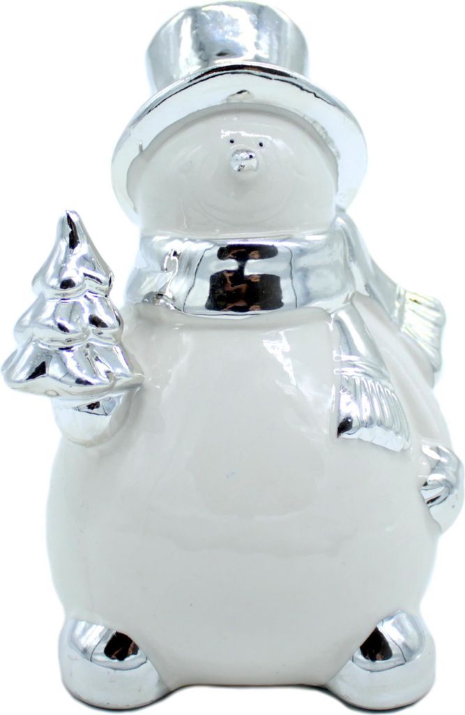 Keramik Schneemann silber-weiß 14cm - 1 Stück