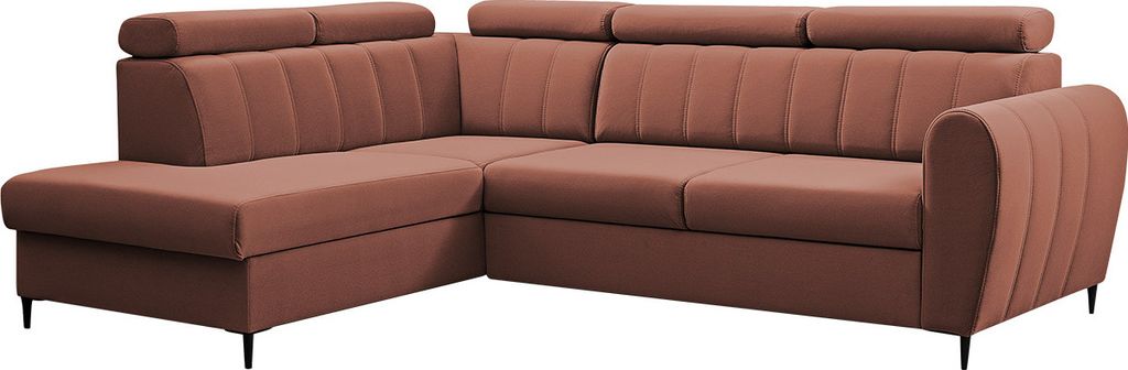 MIRJAN24 Ecksofa Forio L, Eckcouch mit Bettkasten und Schlaffunktion, Einstellbare Kopfstützen, Schwarze Metallfüße (Farbe: Kronos 29, Seite: Li...