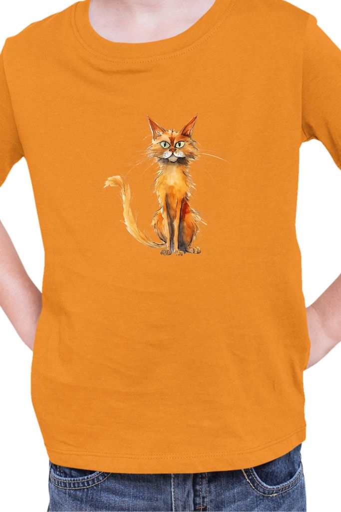 Kinder T-Shirt Funny Cats Breeds Somali Cat, 7-8 Jahr - 128 / Orange
