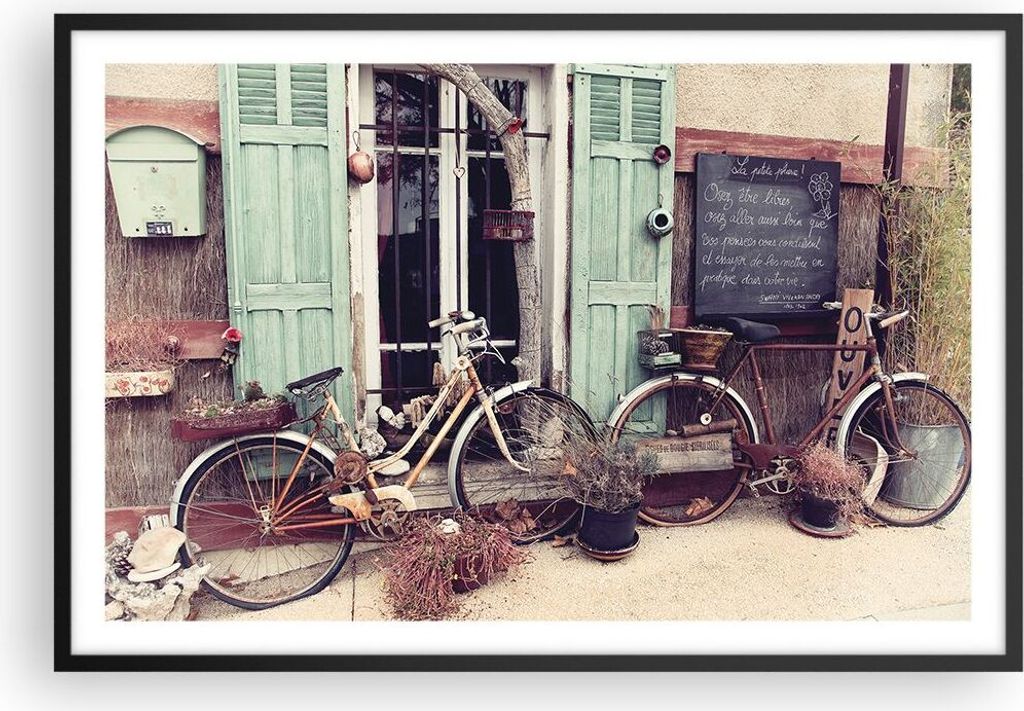 Gerahmtes Poster - Schwarzer Rahmen - Fahrräder Vintage Mietshaus - 91,5x61 cm - Wand Bild - Wanddeko - Wandbilder - Kunstposter - Wandposter - Bi...