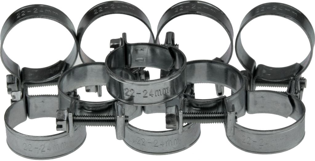 10 x Mini Schlauchklemmen-Sortiment Rundziehende Schlauchschellen Satz 22-24 mm