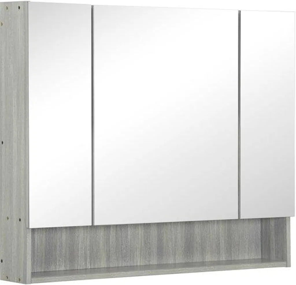 Armoire de toilette grise réglable à 3 miroirs pour rangement mural