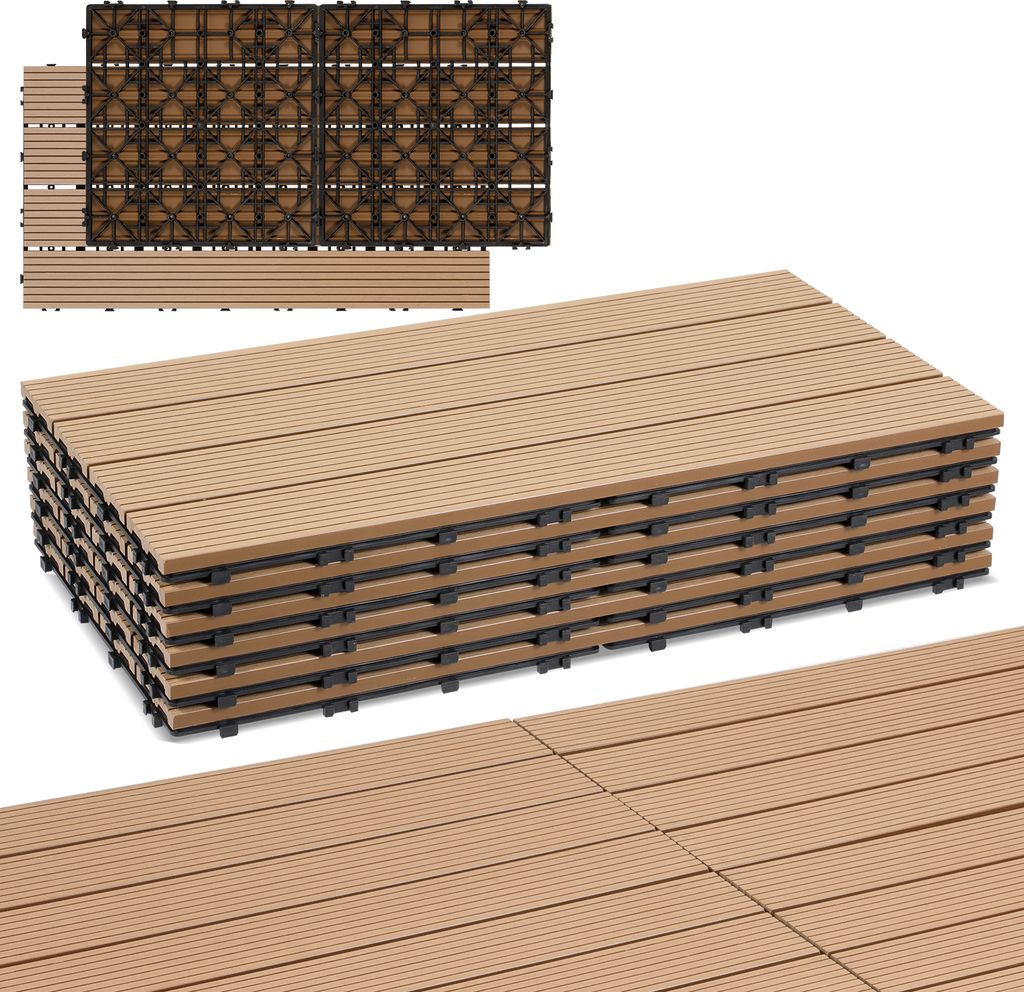 Eikuavons 48er Set WPC Terrassenfliesen für Garten, 4 Lamellen, 30 × 60 cm, Klicksystem, Holz-Kunststoff-Verbund in Teakoptik