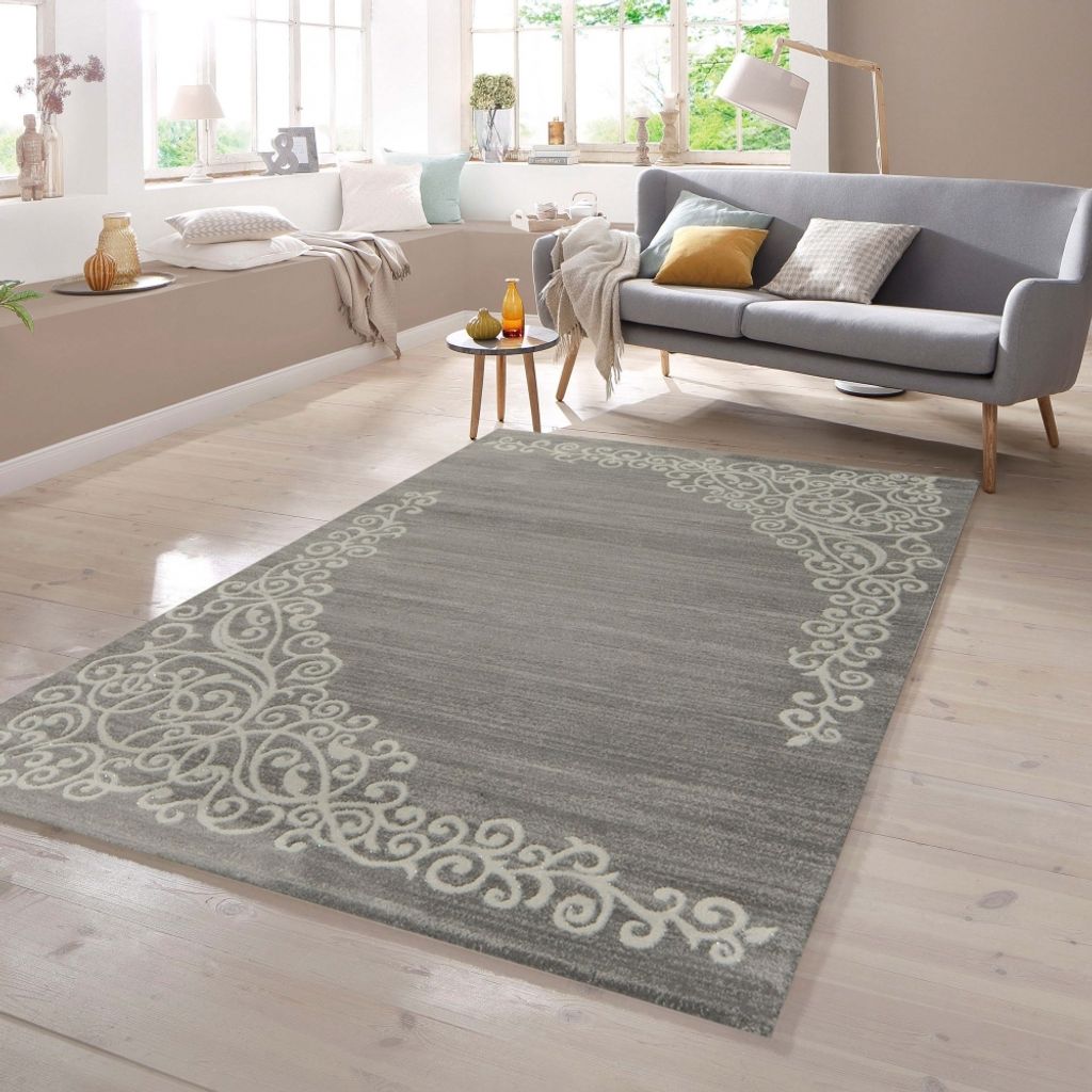 Moderner Teppich mit Floral Muster Meliert in Grau Creme Größe - 120 x 160 cm