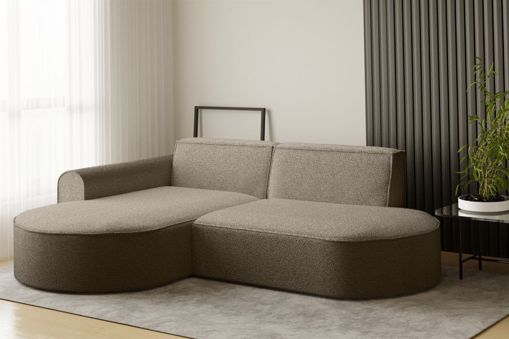 Ecksofa Designersofa BONDY in Stoff Ascot Braun Ottomane Links