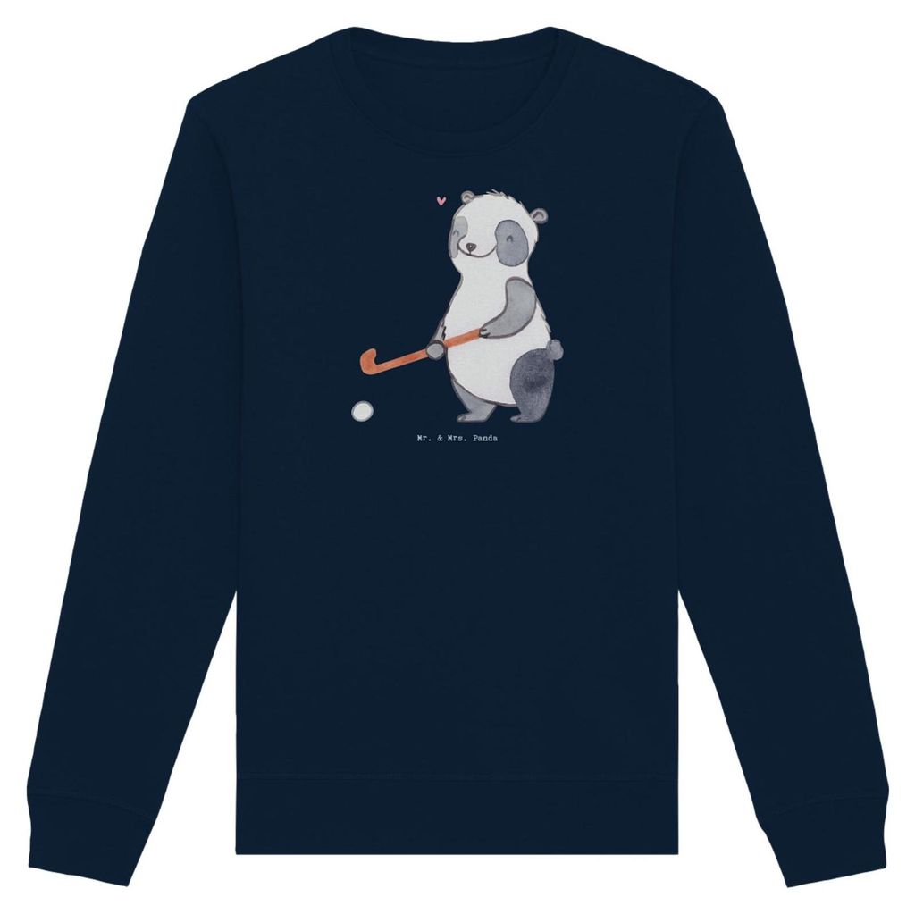 Mr. & Mrs. Panda Bio Baumwoll Pullover Panda Hockey spielen Größe XS - French Navy - Geschenk, Organic Sweater, Verein, Feldhockey, Sweatshirt, H...