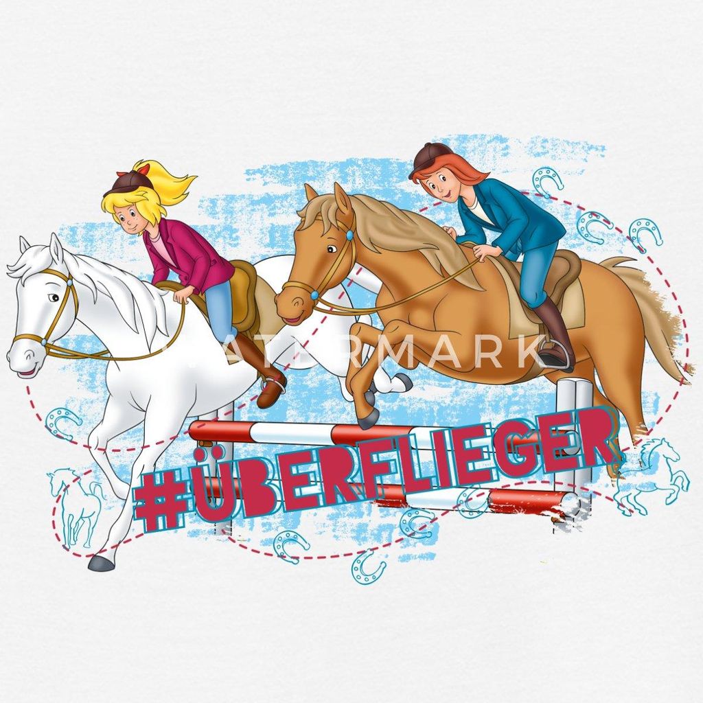 Spreadshirt Bibi Und Tina Pferde Überflieger Springreiten Kinder T-Shirt, 110/116 (5-6 Jahre), Weiß