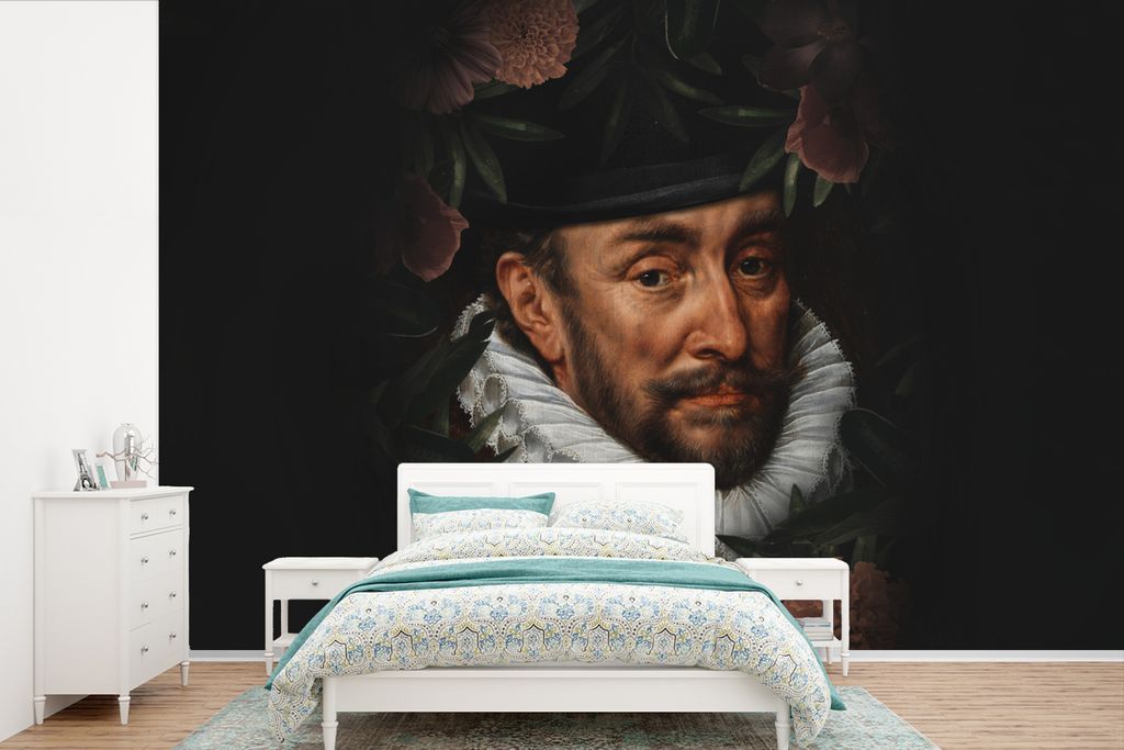 MuchoWow Fototapete für Wohnzimmer oder Schlafzimmer Wandtapete Vinyl Motivtapete Wilhelm von Oranien - Adriaen Thomasz - Blumen - 360x240 cm - ...