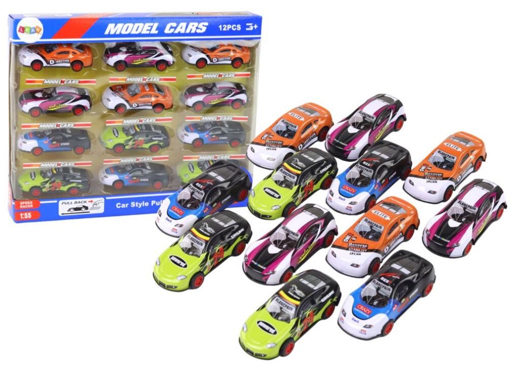 Lean Toys Friktionsantrieb Sportwagen-Set 1:55, 12 bunte Teile