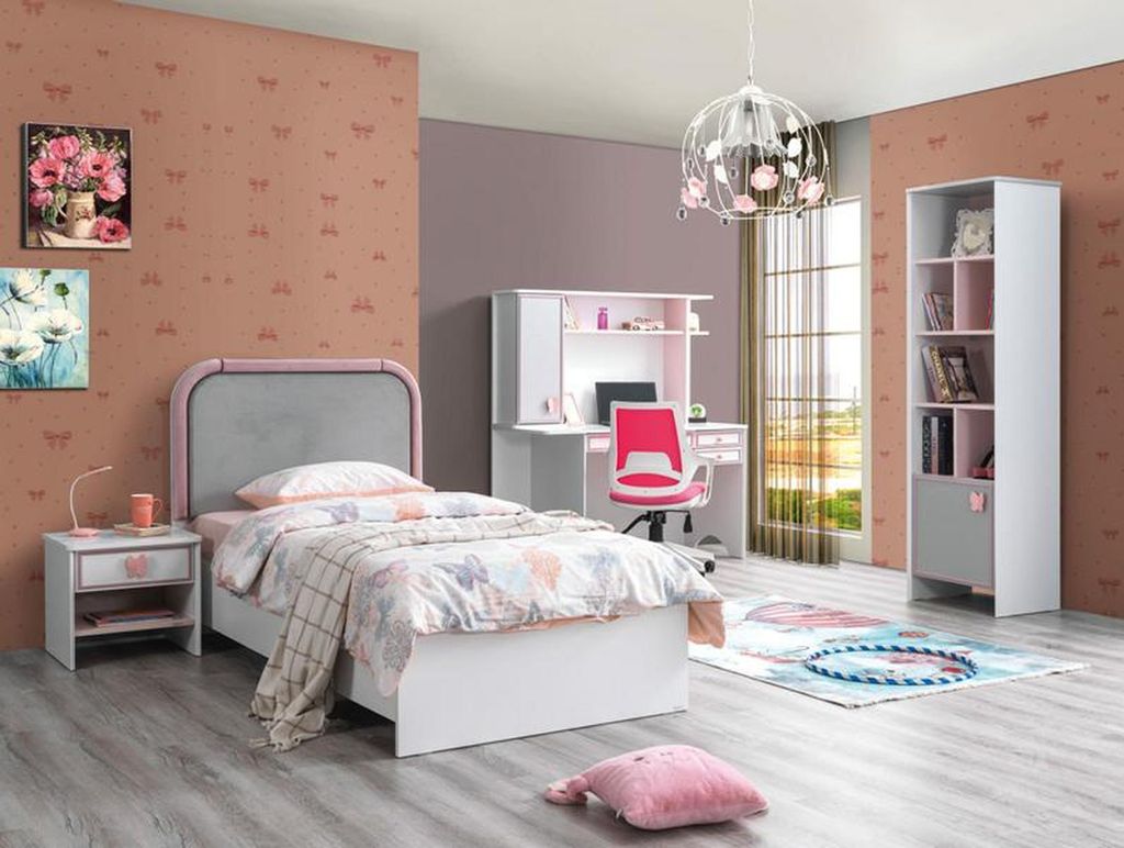 Weiß Kinderzimmer Set Kinderbett Nachttisch Buecherregal Schreibtisch Modern