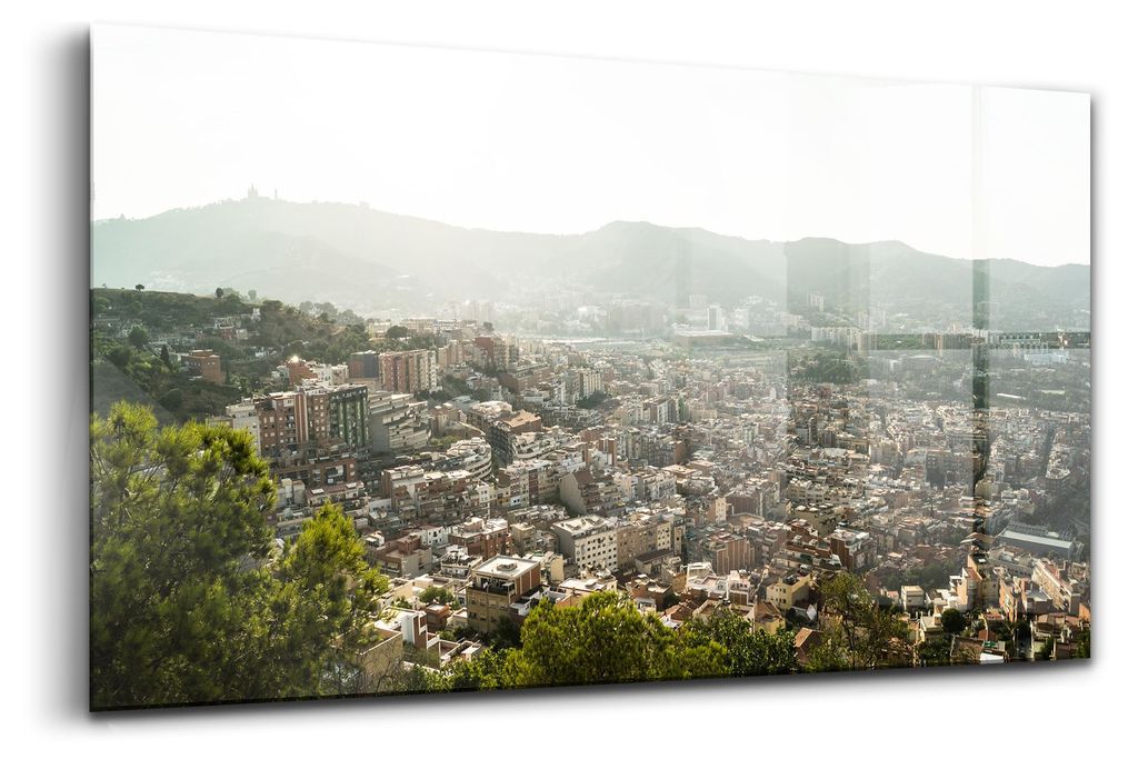 Glasmalerei - dekorative Malerei - moderne Malerei - 100x50 - Barcelona Panorama Montjuic