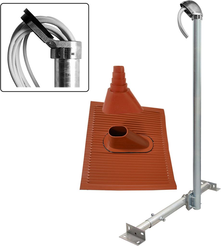 PremiumX BASIC X120-48 SAT Dachsparrenhalter 120cm Mast Alu-Ziegel Tülle rot Kappe
